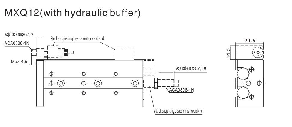 Cilindro pneumático de tabela de slides da série MXQ 19