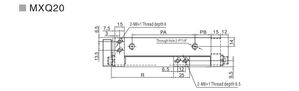 Cilindro pneumático de tabela de slides da série MXQ 26