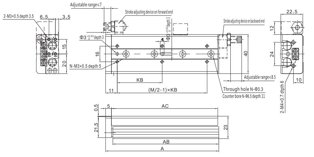 Cilindro pneumático de tabela de slides da série MXQ 11