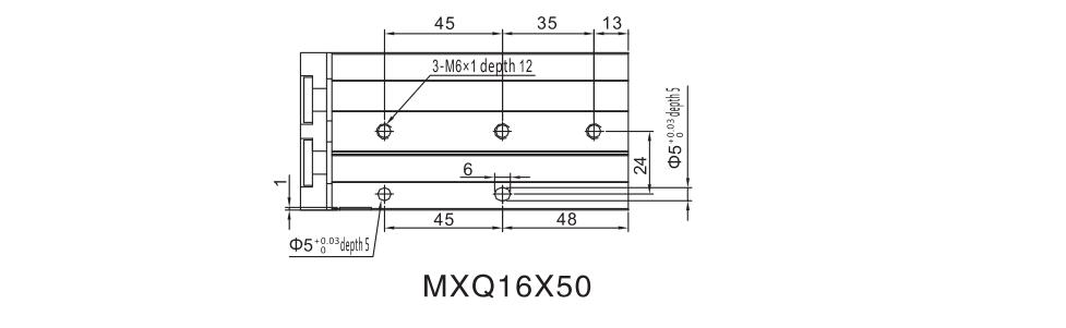 Cilindro pneumático de tabela de slides da série MXQ 23