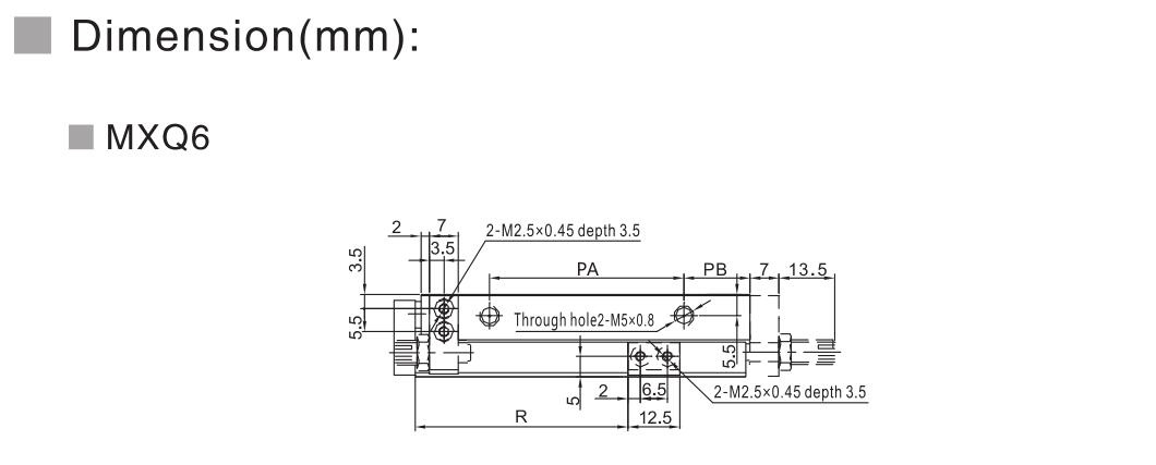 Cilindro pneumático de tabela de slides da série MXQ 6