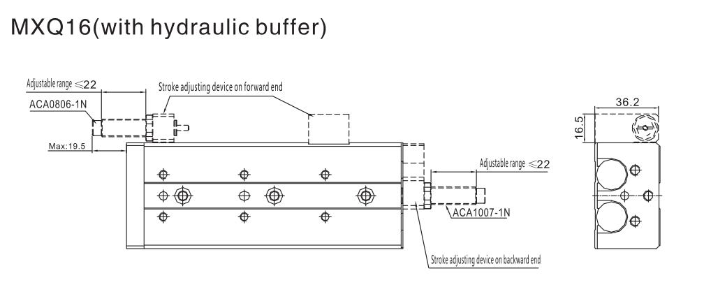 Cilindro pneumático de tabela de slides da série MXQ 25