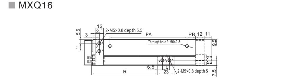 Cilindro pneumático de tabela de slides da série MXQ 20
