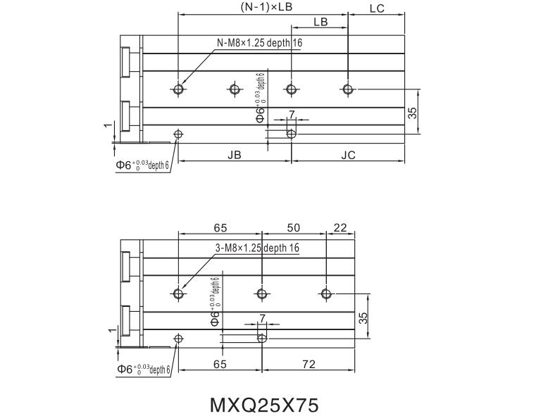 Cilindro pneumático de tabela de slides da série MXQ 33