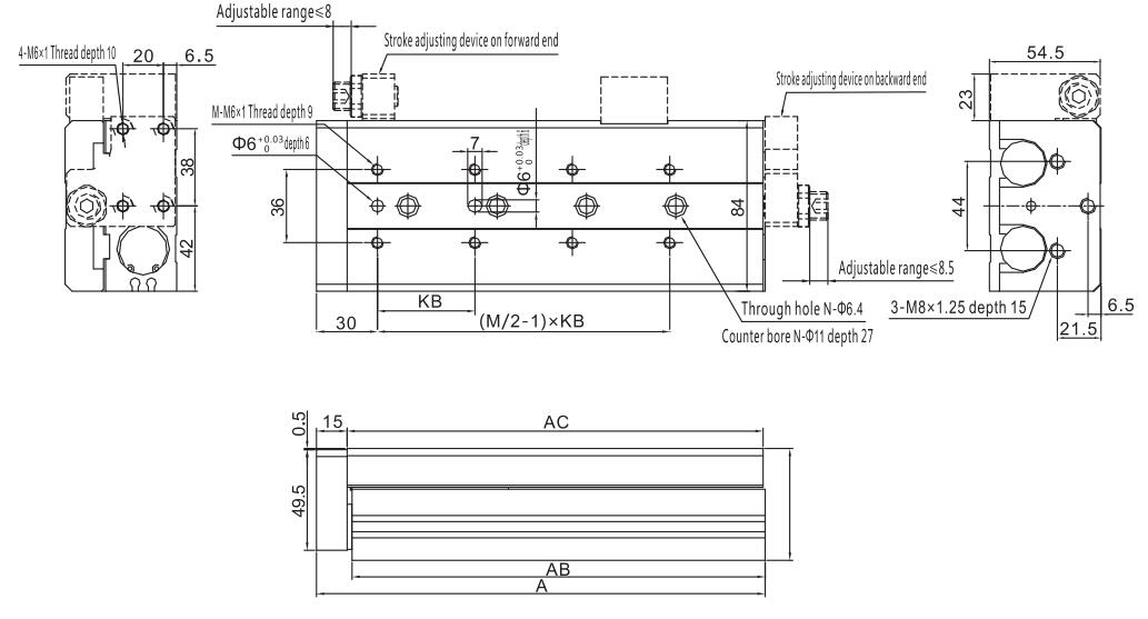 Cilindro pneumático de tabela de slides da série MXQ 32