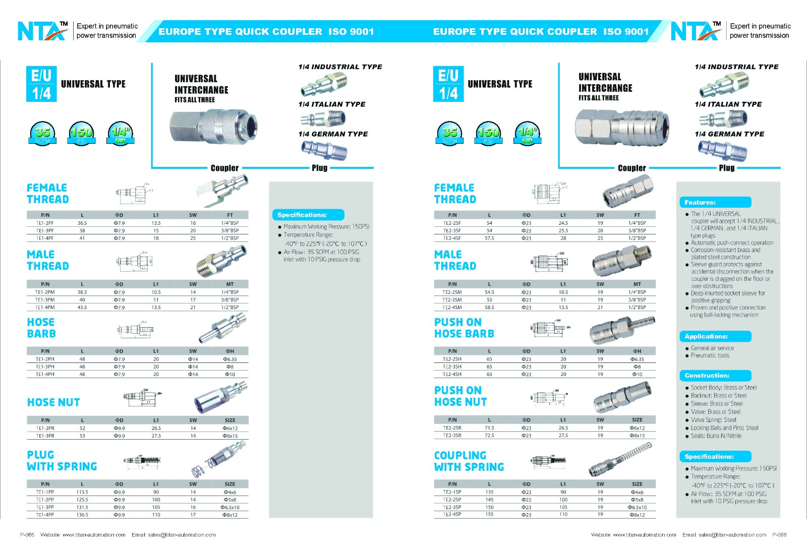 Europa (Storbritannien, tyska, Europa universella, italienska) typ pneumatisk snabbkopplare 2