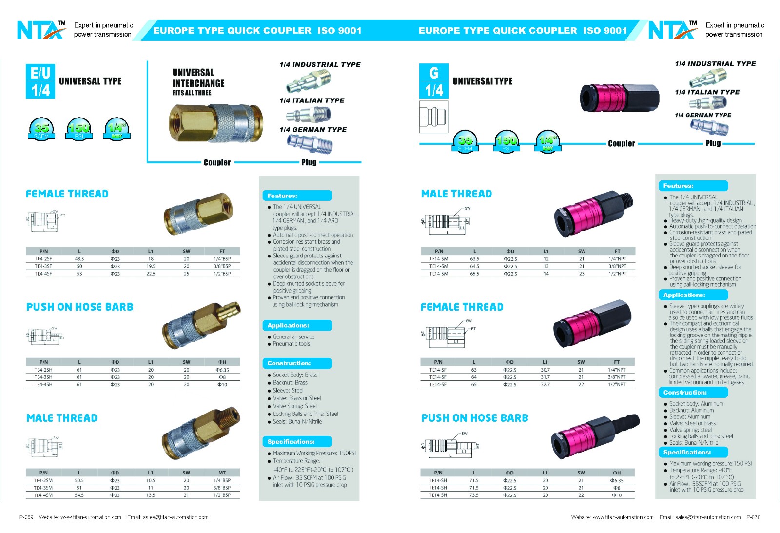 Europa (Storbritannien, tyska, Europa universella, italienska) typ pneumatisk snabbkopplare 4