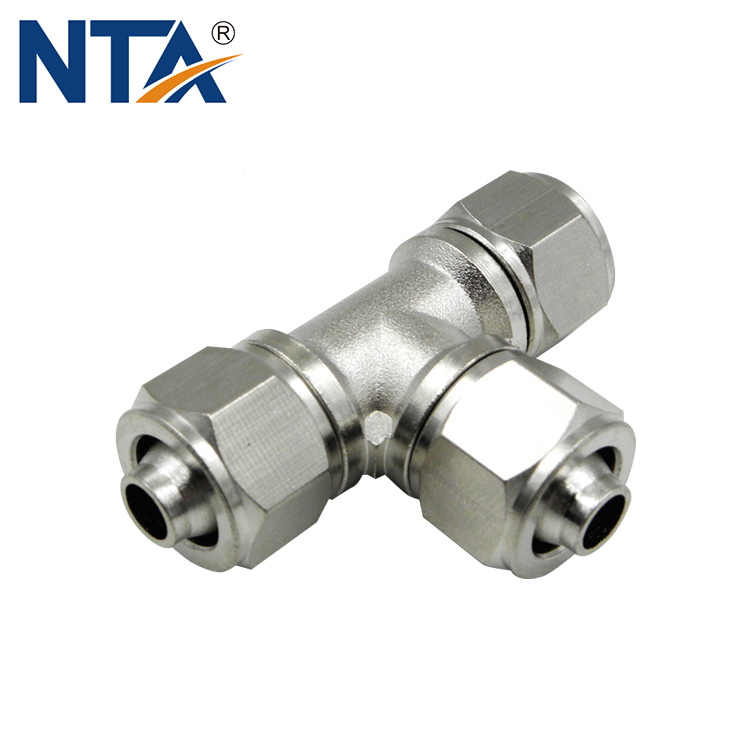 TPEG Brass Tee Reducer/Nikel Plated Brass Push on Reducer/ Brass Pneumatic Tee Reducer Fitting 1