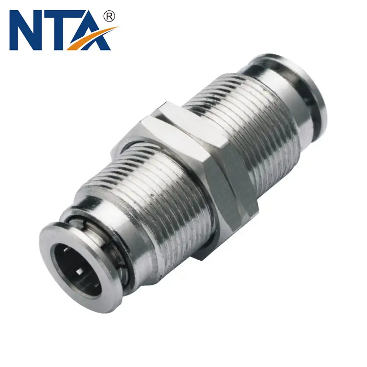 MPM Bulkhead Union Straight Nikel Plated Brass Push in Fittings/ Brass Pneumatic Fitting/Compressed Air Fitting 1