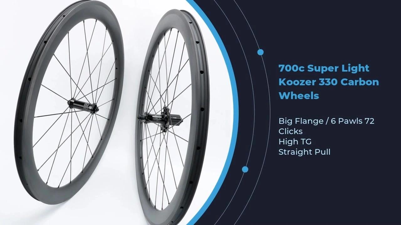 700c Super Light Koozer 330 Carbon Road Wheels Big Flang Rim Brake 6 Pawls 72 Clicks Wheelset Factory 1