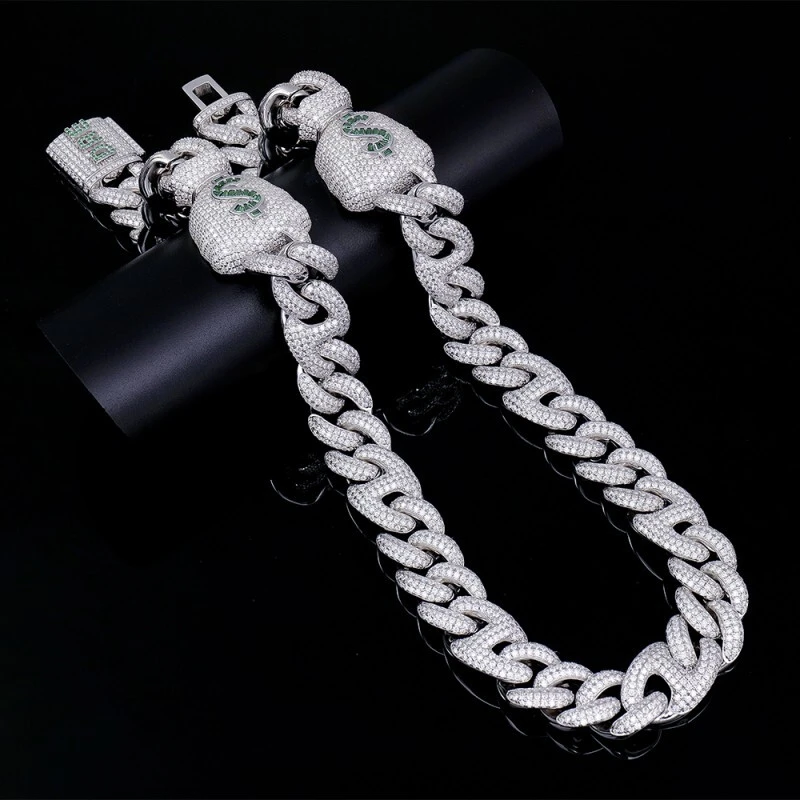 Money Bag Pig Nose Cuban Moissanite Necklace, 18mm Custom Jewelry 1