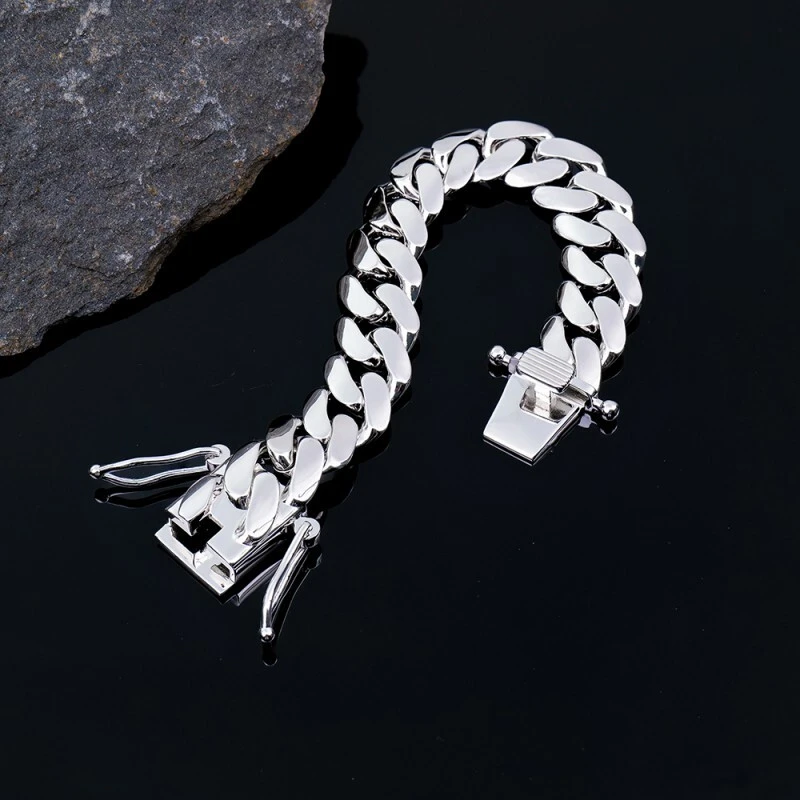 Cuban Link Chain Plain Bracelet Without Diamonds, 14mm 18mm 925 Silver 1