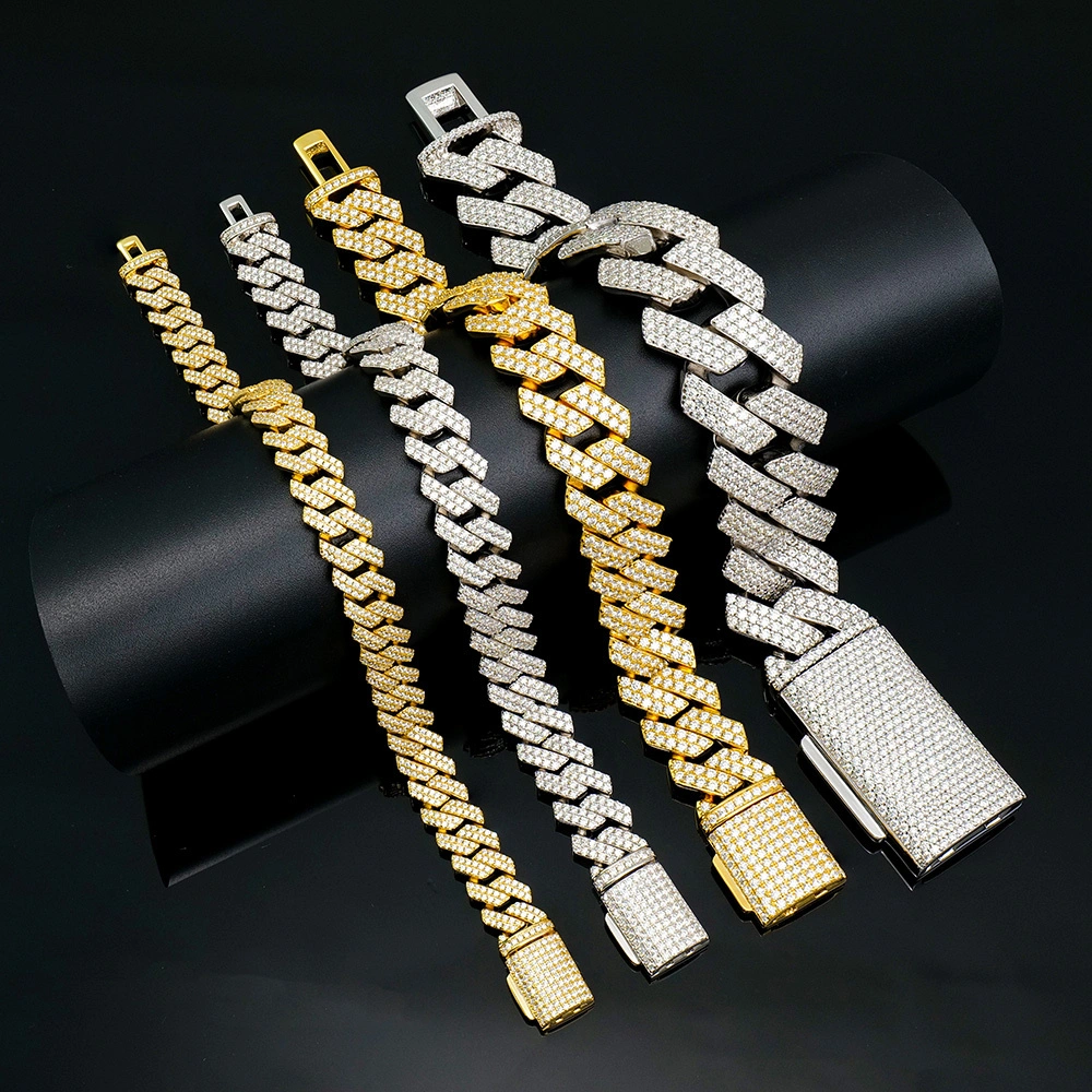 Moissanite Cuban Link Chain Bracelet, 8-20mm Hip Hop Jewelry 925 Silver 1