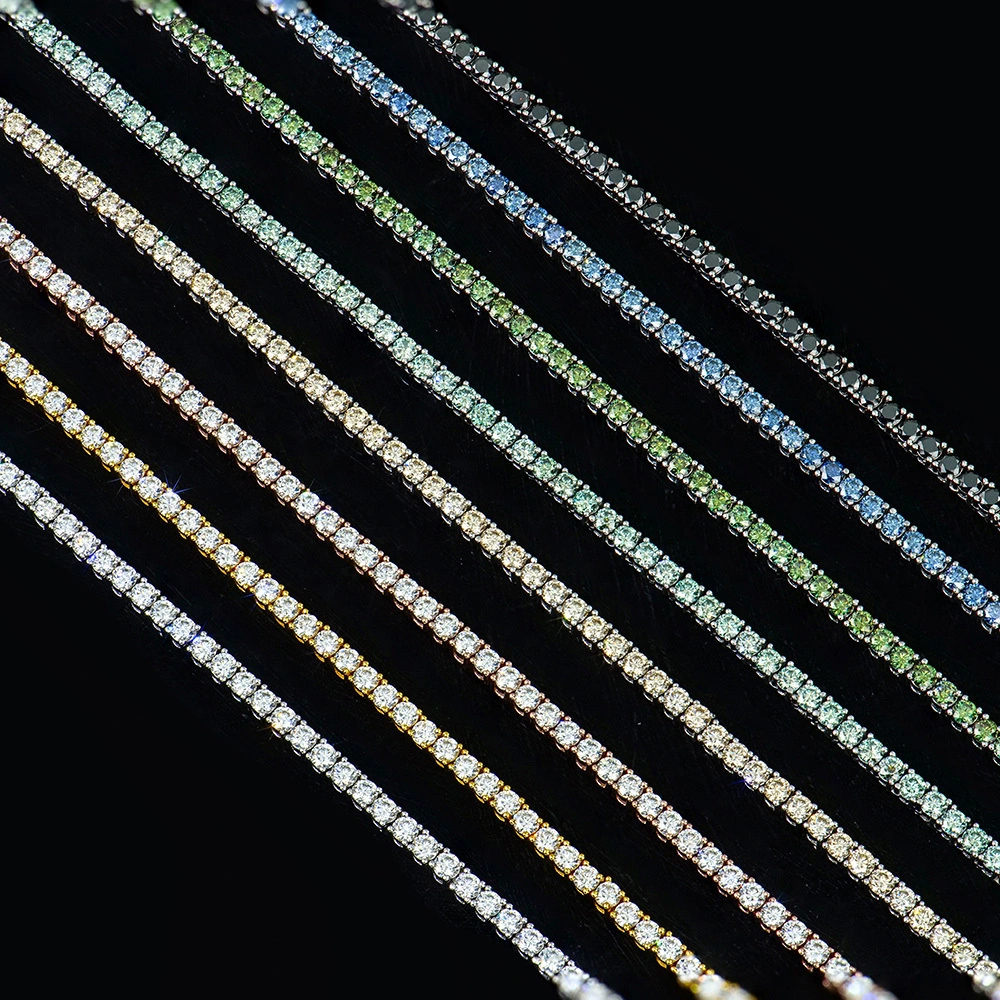 Color Moissanite Tennis Chain Necklace 925 Sterling Silver for Men Women 1