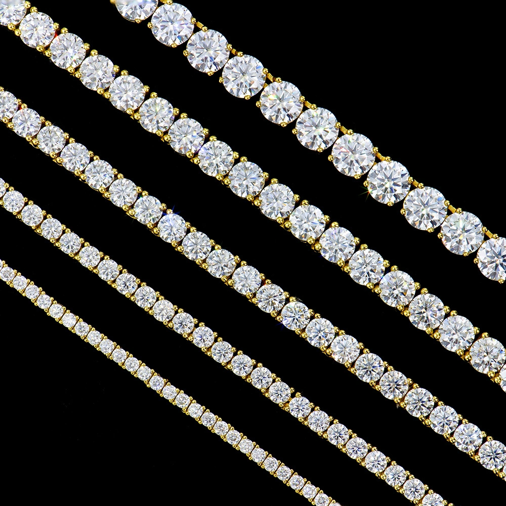Moissanite Tennis Chain Necklace 925 Silver Yellow Gold Plated for Hiphop Jewelry 1