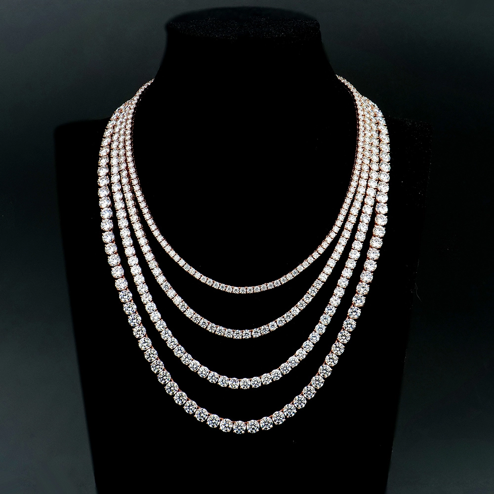 Moissanite Tennis Necklace Chain 925 Silver Rose Gold Plated for Men Women 1