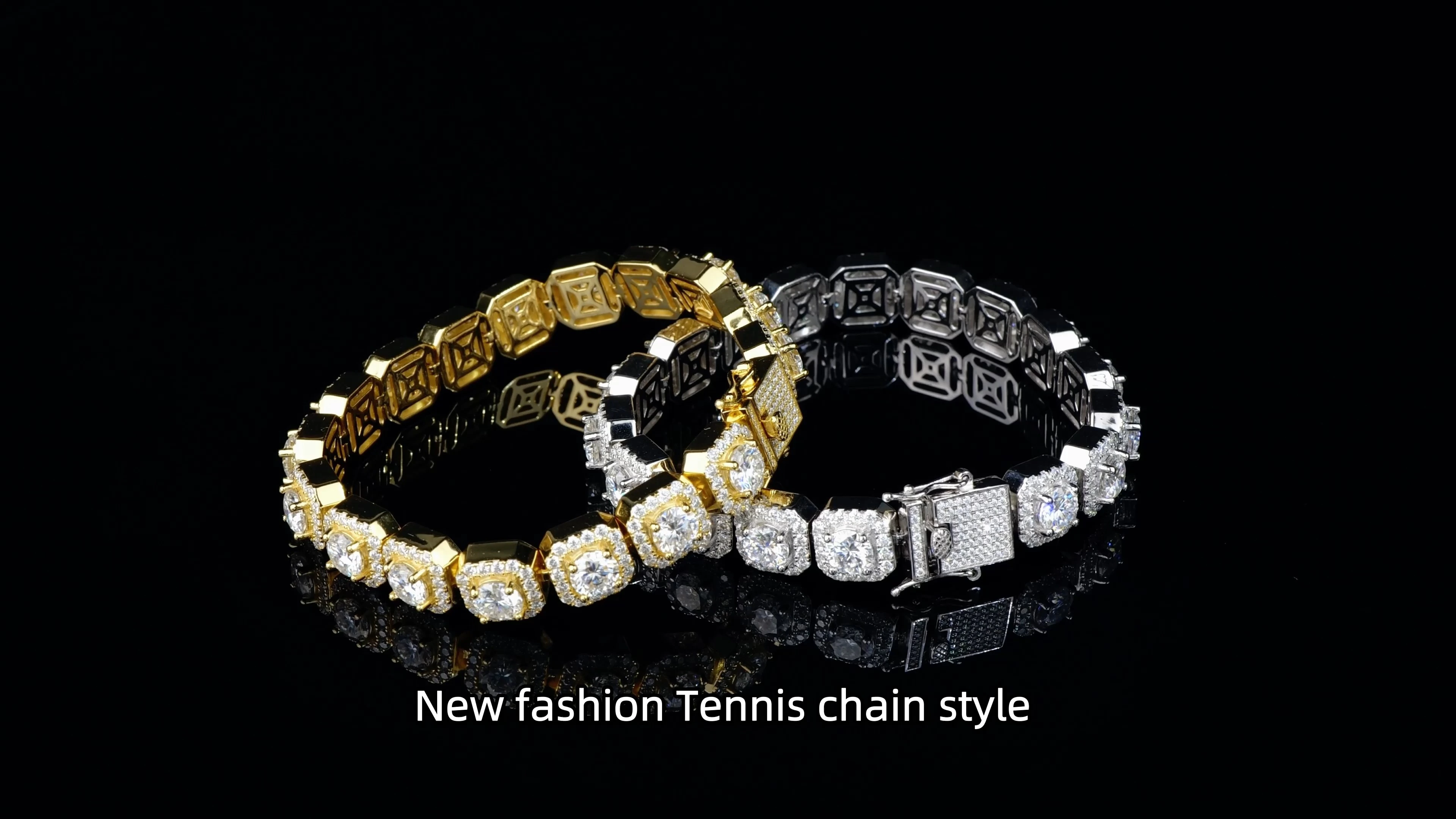 Moissanite Square Shape Cuban Tennis Chain Bracelet 925 Silver for Hip hop Jewelry 1