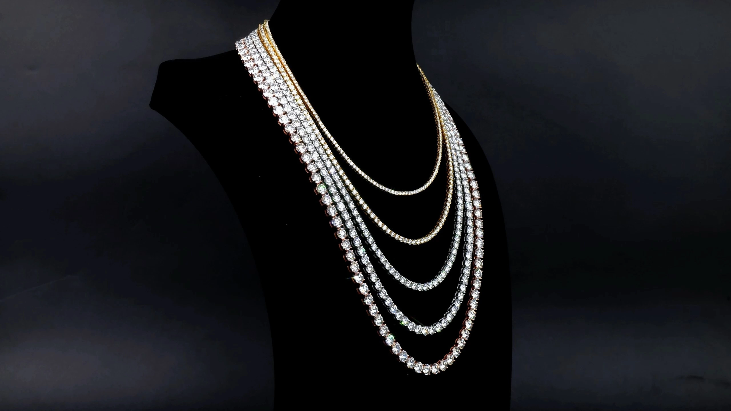 Moissanite Tennis Chain Necklace 2-6mm 925 Sterling Silver with Gold Plated for Hip Hop 1