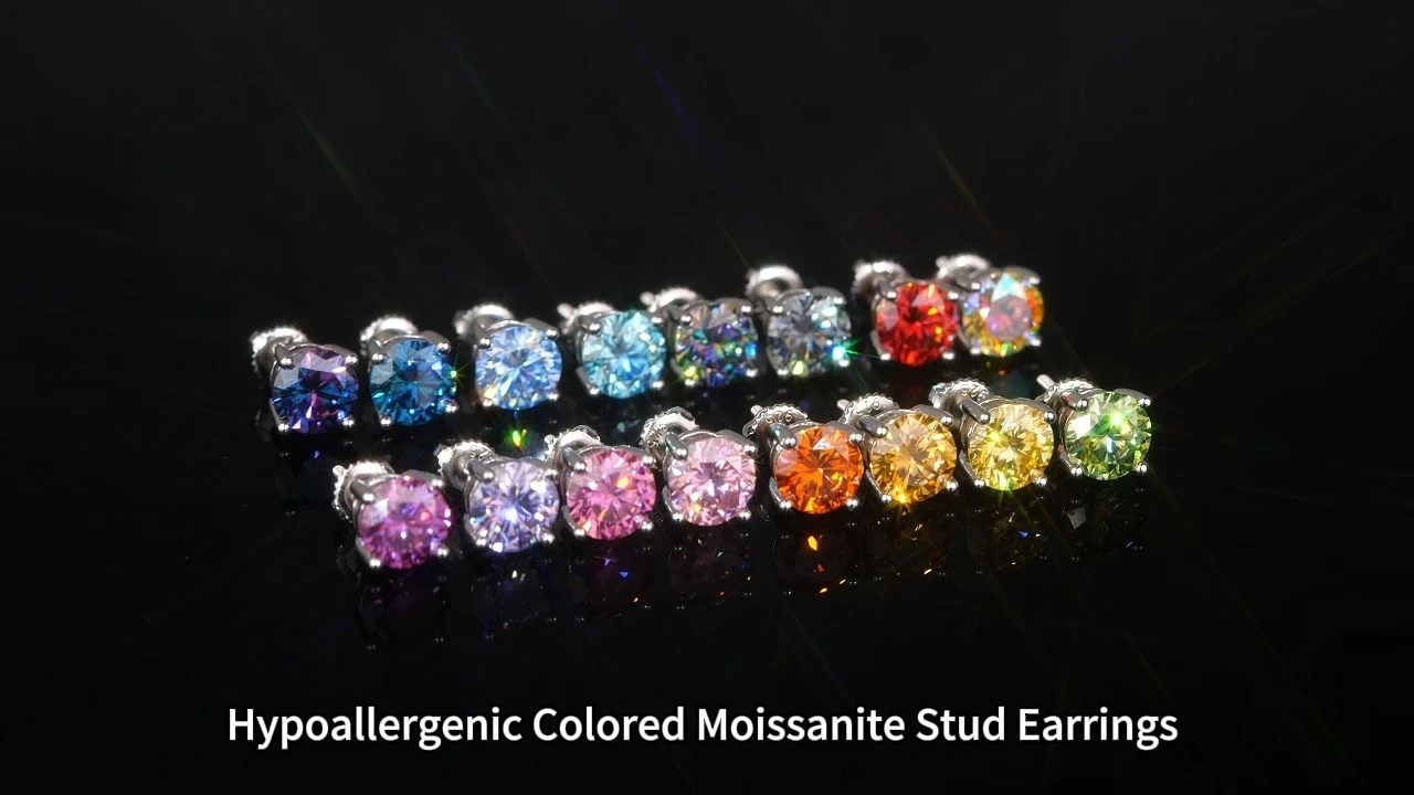Moissanite Stud Earrings,925 Silver Colorful Gra Certificate 1
