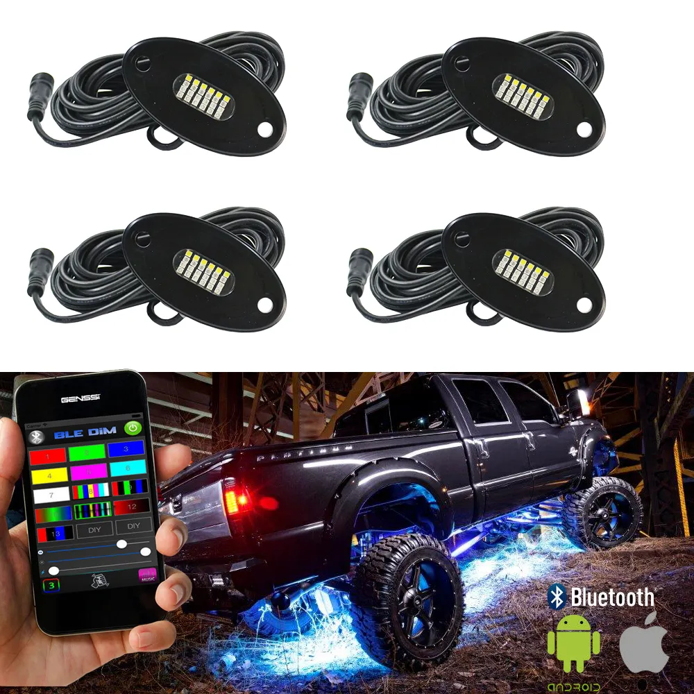 12V Bluetooth RGBW LED Rock Lights for Offroad Trucks - Waterproof IP68 - Universal Fit - Easy Installation - High Brightness 2