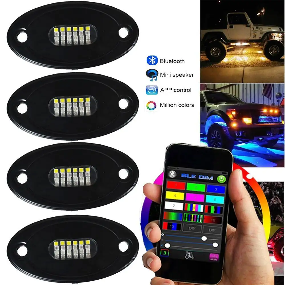 12V Bluetooth RGBW LED Rock Lights for Offroad Trucks - Waterproof IP68 - Universal Fit - Easy Installation - High Brightness 4