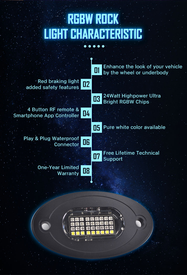 Kingshowstar - RGBW Led Rock Lights Kit, Multicolor Underglow Waterproof Neon Lights APP For Trucks led rock light 10