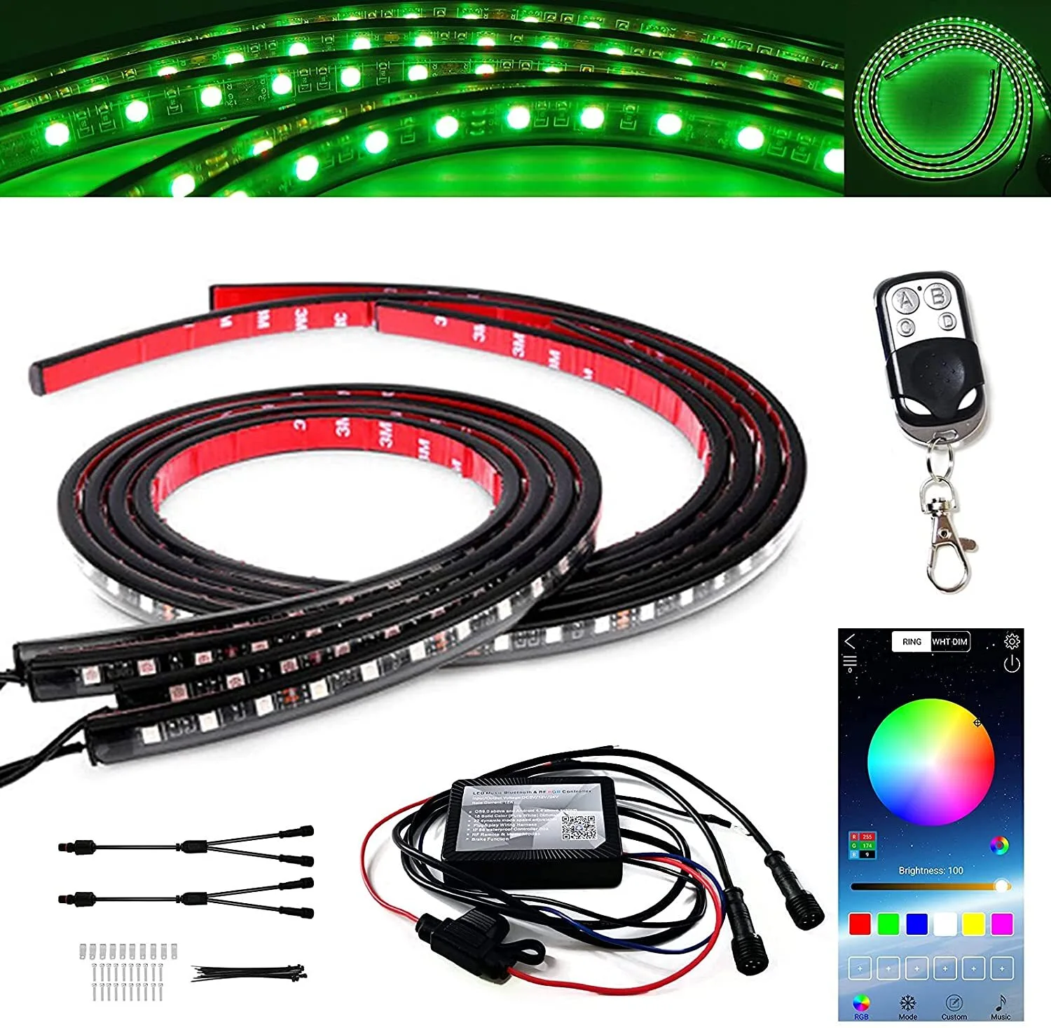 Car Underglow Neon Light Kit 4PCS Multi-Color with APP &amp; RF Control for Cars Trucks Vans 1