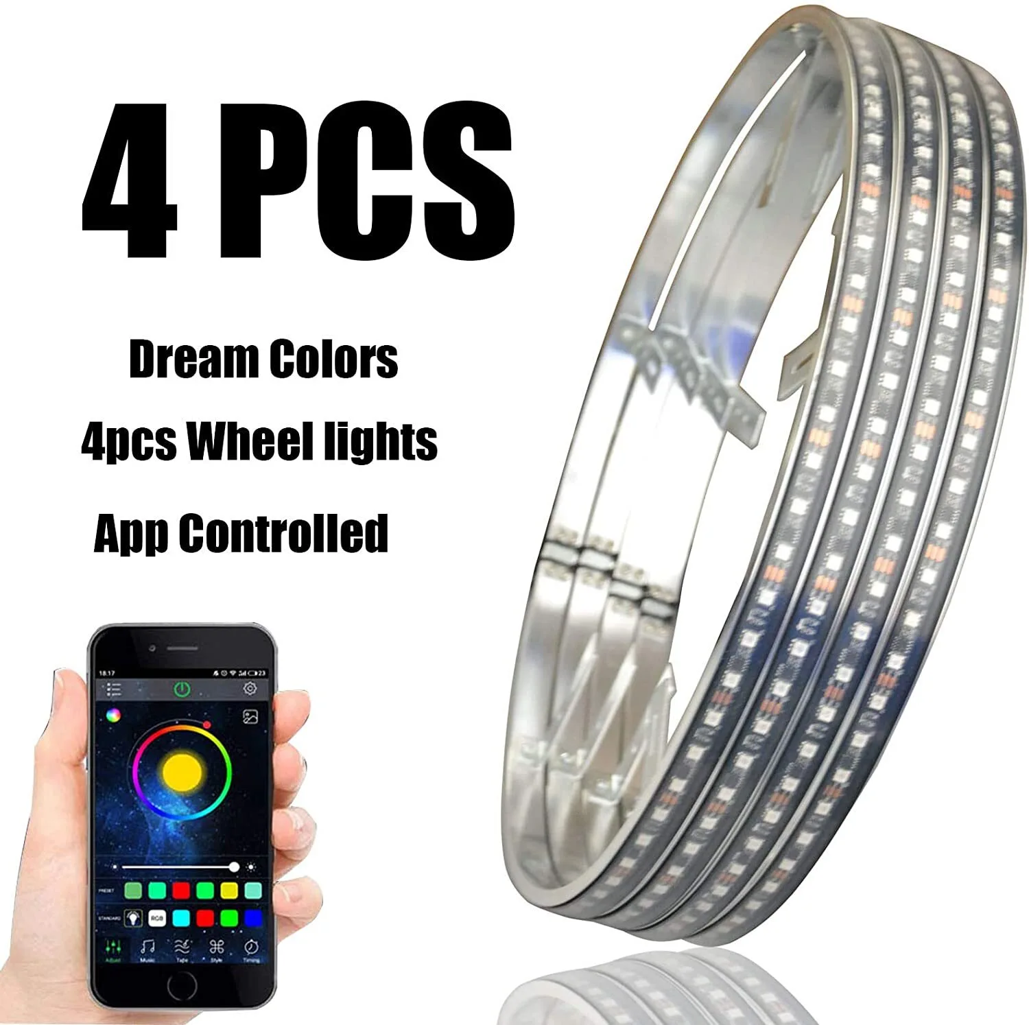 Customized 15.5/17inch RGB dream Change Wheel Rim LED Lights Tire Kit IP68 Waterproof 1