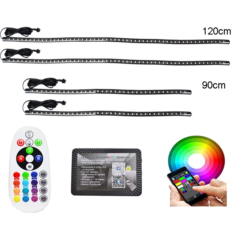 4 pcs High Intensity LED Underglow Light Running RGB Color Strip Underbody System Sound Active Function app Remote Control 14