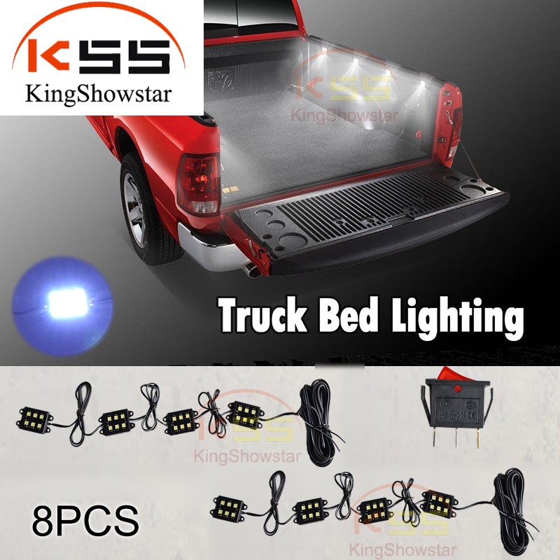 2 Piece Set Universal White LED Bed Rail Light Kit Truck Bed Light 48 Super Bright LED with Switch 10