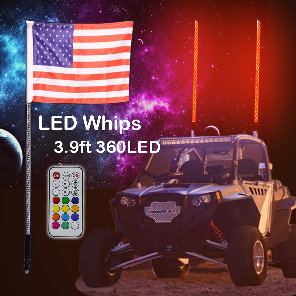 4ft Remote Control RGB LED Whip Lights For Off- Road Vehicle/ ATV LED Safety Light Flag Poles 8