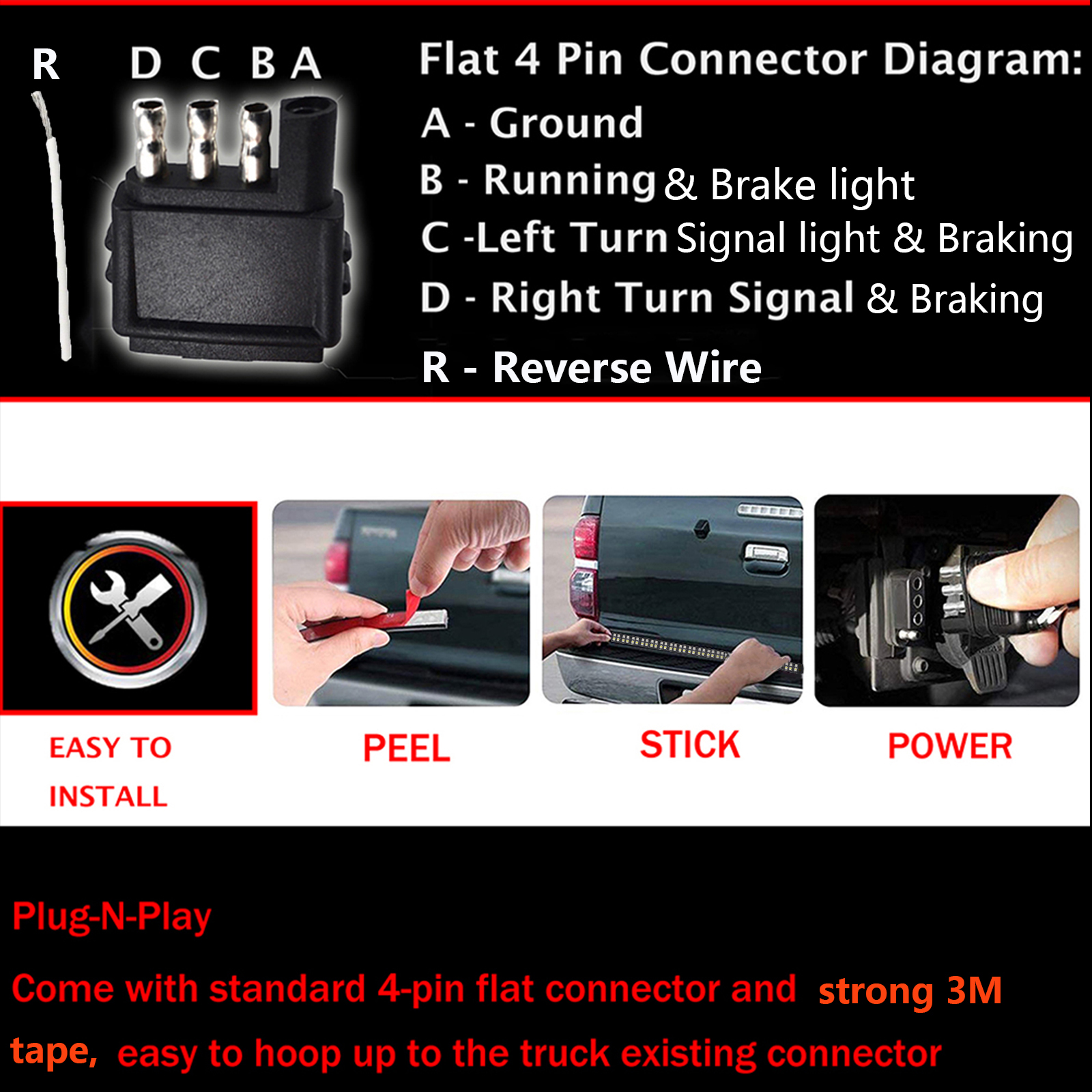 12v 48'' Inch 648 LED Red Yellow White Waterproof Amber Scanning light Strip Bar Trailer Truck Smart Turn Signal Led Tail Light 16