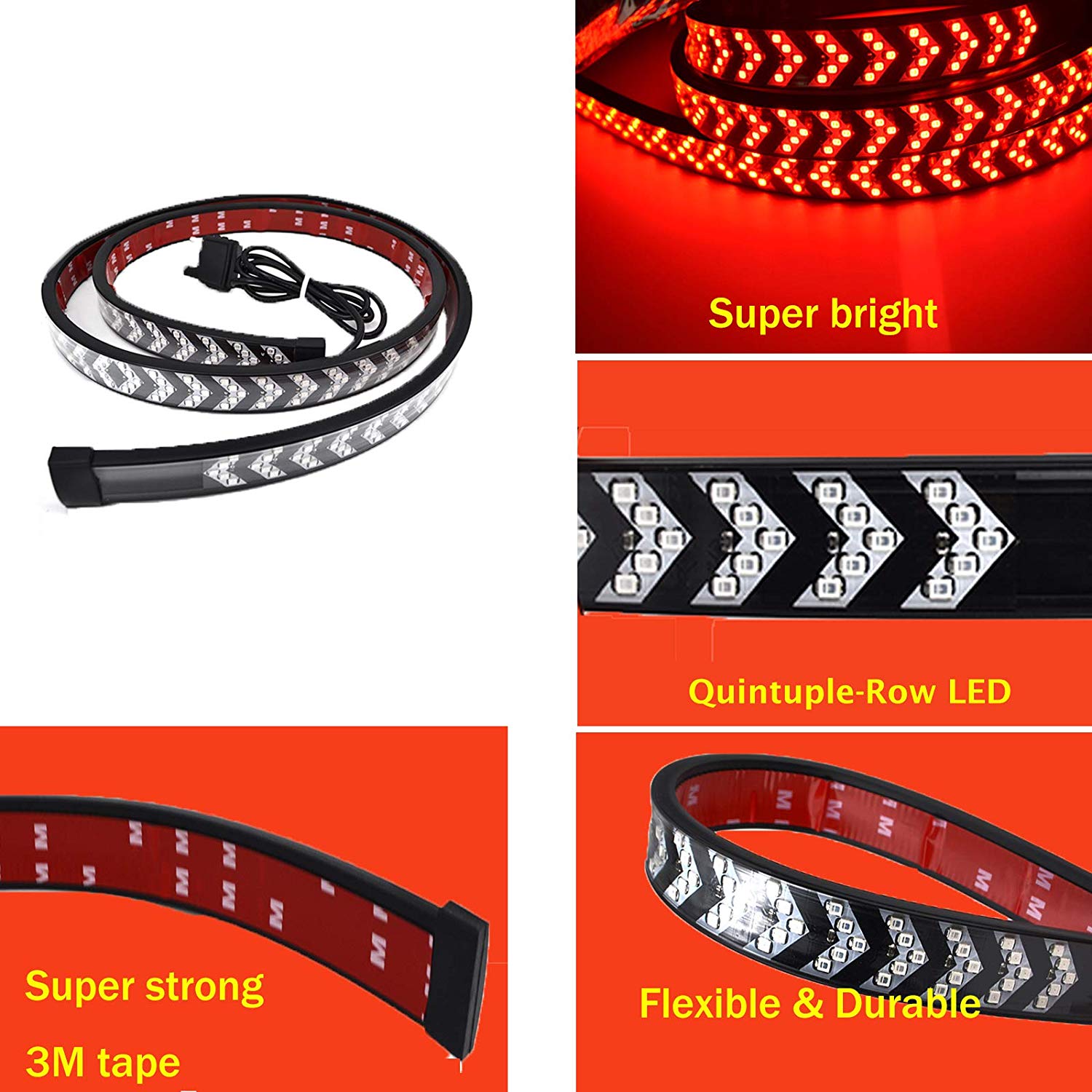 12v 24'' Truck Tailgate Turn Signal LED Light Bar Flexible LED Strip Car Waterproof Reverse Brake Light 14