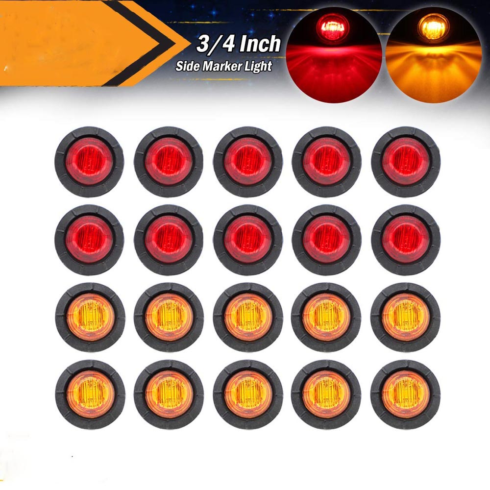 Amber 1-1/4 Side Light 6 LED Marker Round Lamp for Trailer Caravan Truck Car 12