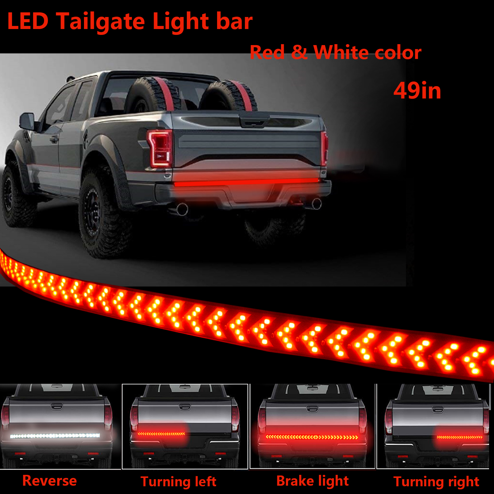60 triple led tailgate light bar brake truck car strip for toyota tacoma tundra 12