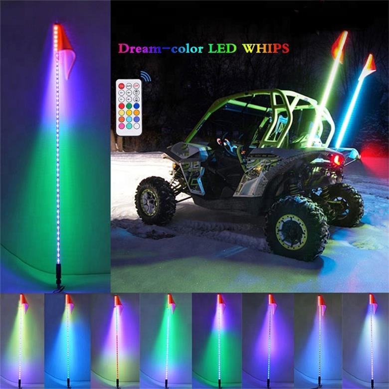 3ft 4ft 5ft 6ft Led Whip Flag Rgb Antenna Rainbow Flexible Tube Led Whip Light for Atv Utv Buggy Jeeps Led Safety Warning Light 10