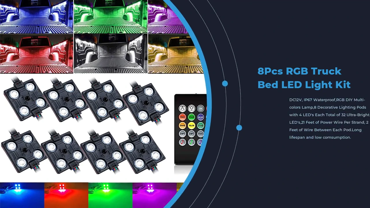 Kingshowstar - 8PC 32 LED Truck Bed Lighting Kit Multi Colors Sound Activated Rail Lights For Off Road Ford Dodge SUV RV led truck bed light 1