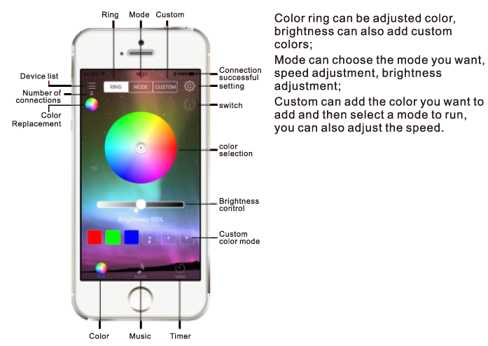 BT Wireless Music Remote Smartphone RF Remote Controller for led rock light 13