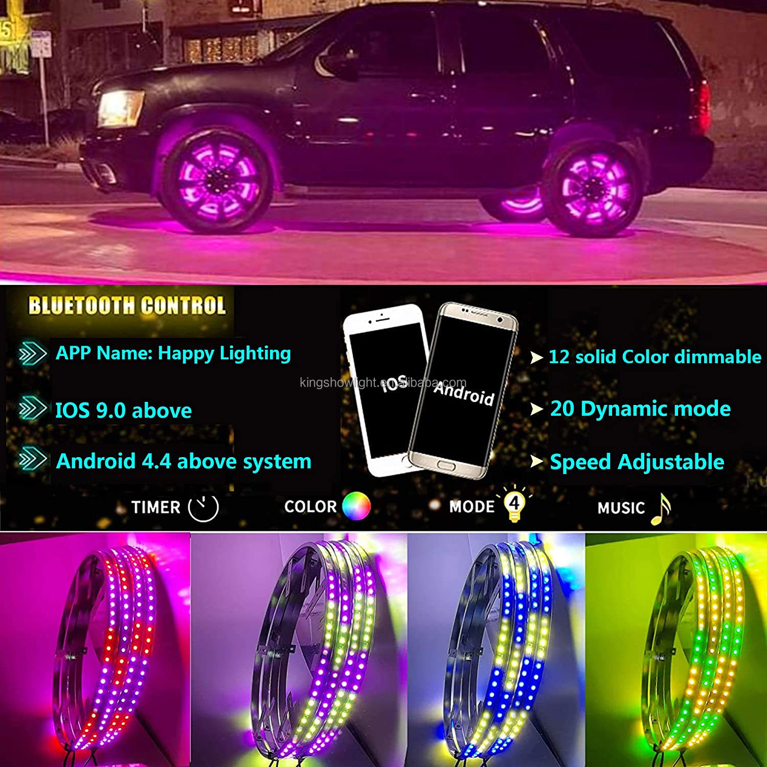 2021 NEWEST 4PC 17inch Double Row Brightest 576 Leds RGB IP68 LED Wheel Ring Lights Tire Lights For All Cars 16