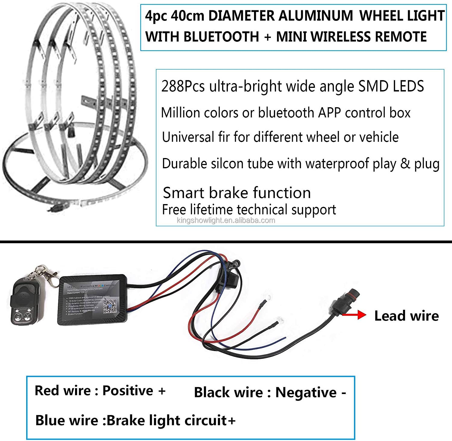 4pc 15.5Inch RGBW Auto Multiple Million Color + Pure white Wheel lighting kit with Million color APP controller 10