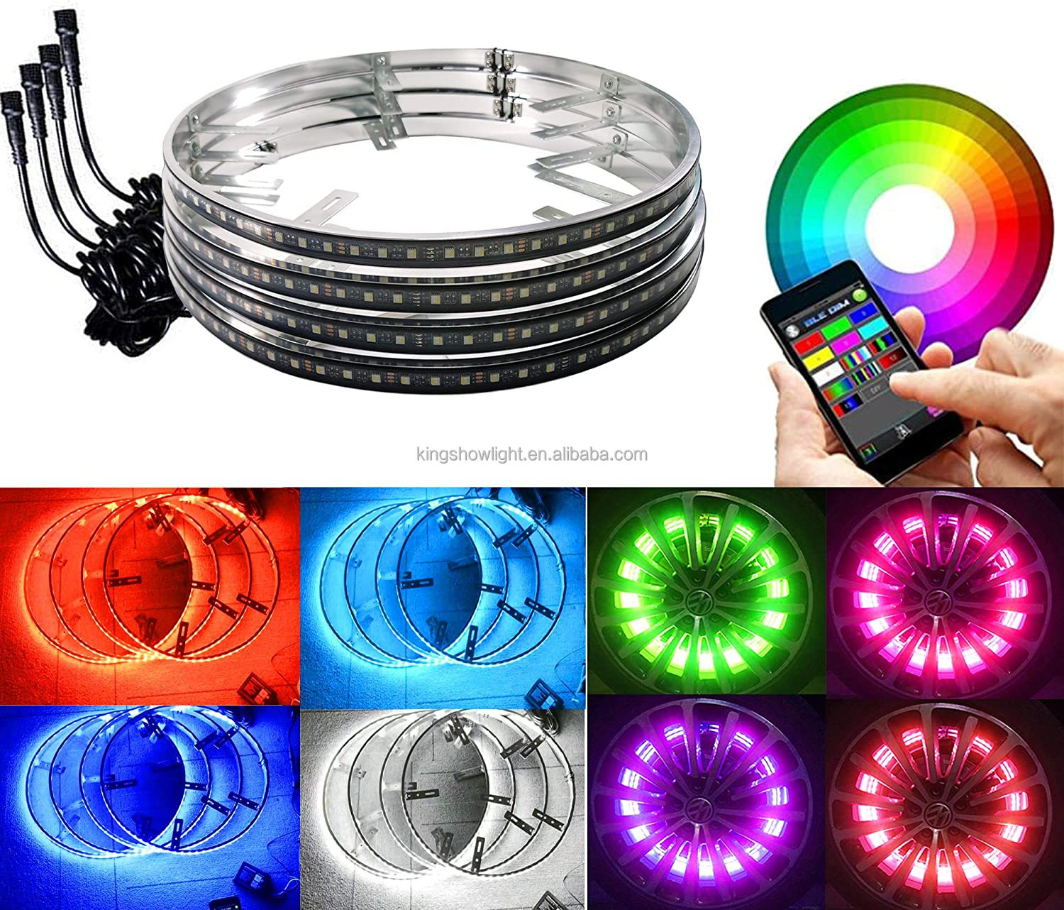 DOUBLE ROW ~ 4x 15.5 LED Rings Wheel Rim Lights Pure White illuminate For Truck 18