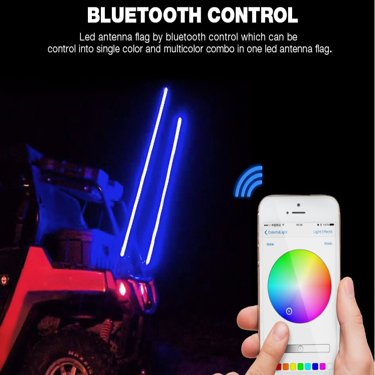 5FT LED Whip Lights Blue-tooth App Control ATV UTV Truck 4WD 4X4 Lighted Flags 8