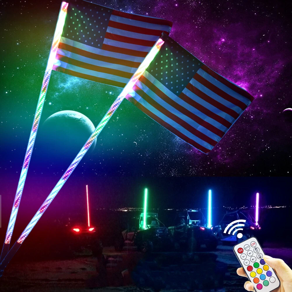 Hot Sale Wireless Remote Control 360 Degree Spiral 2-6 Feet Rgb Atv Led Light Whip With Flags 1