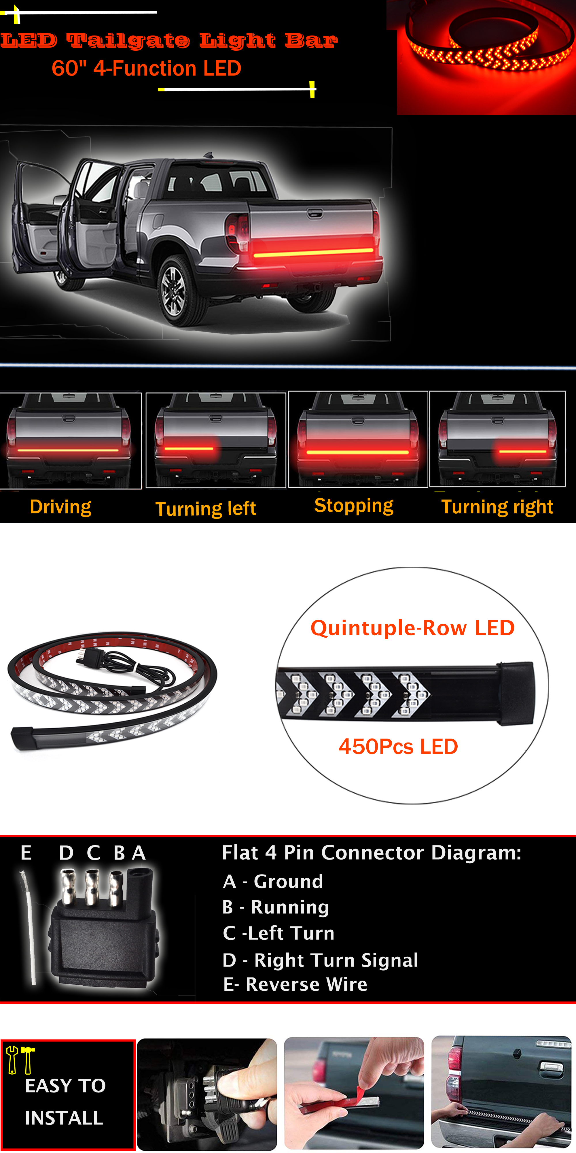 Wholesale factory sale cheap price IP68 waterproof tailgate turn right scanning led lightbar strip for truck 18