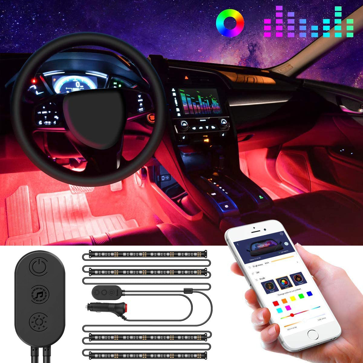 Decorative Car Decor Lights Strip Led Set Car Interior Lighting Car Atmosphere Light 18