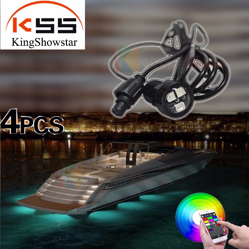 Kingshowstar - 4xRGB LED Boat Light Waterproof Party Pontoon Ship Trailer Lighting Pods with Blue-tooth controller LED Marine Light 10