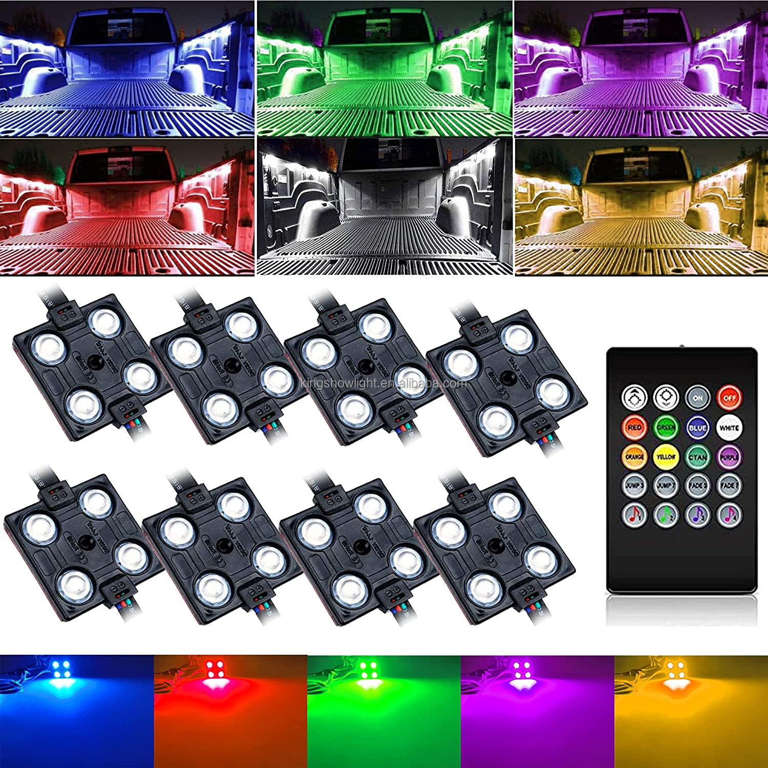 Kingshowstar - 8Pcs Remote Controlled RGB LED Rock Lights Kit Truck Bed Underbody Neon Lights Pod For for Off Road Under Car led truck bed light 6