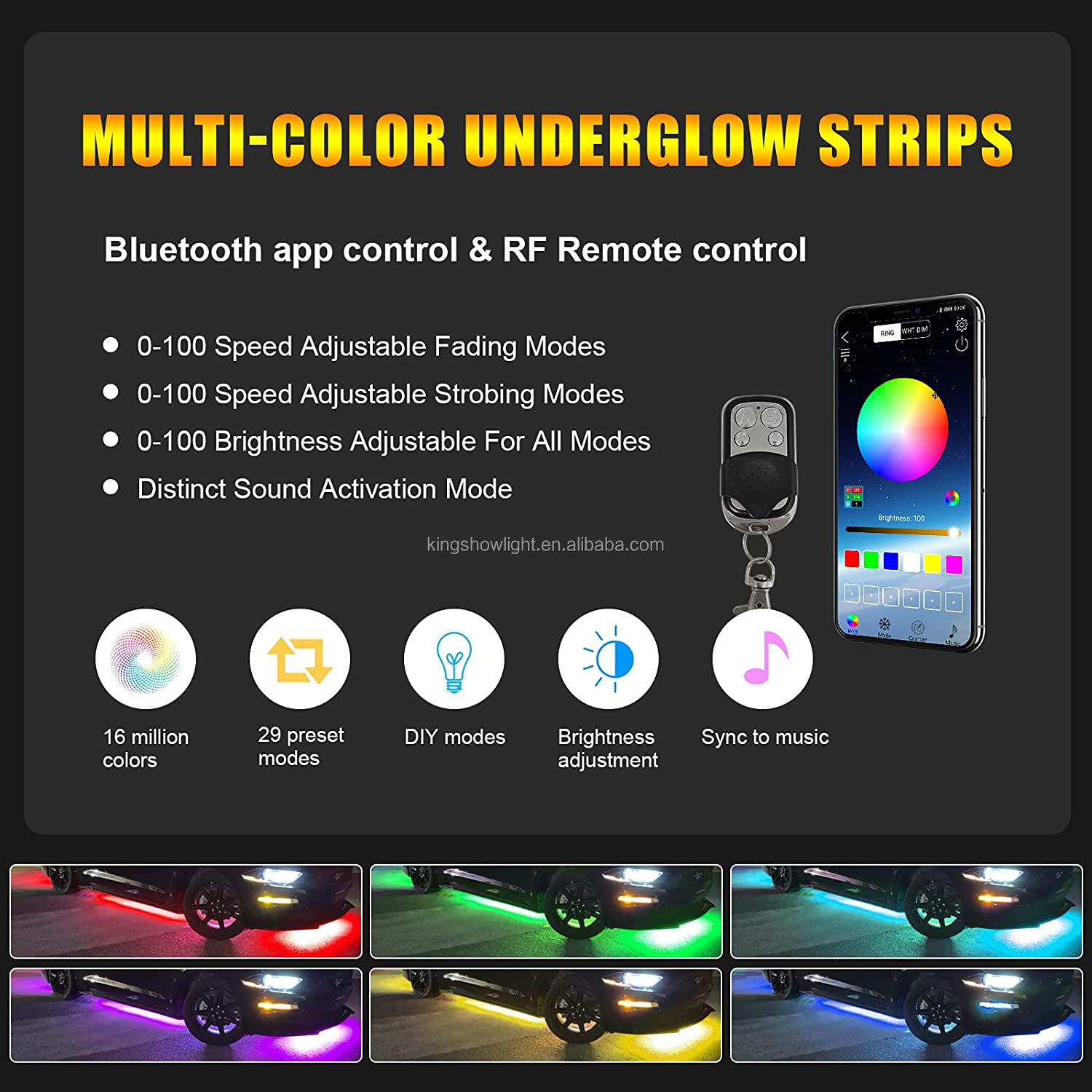 4pcs Waterproof RGB Color LED Strip Under Car Underbody System Neon Light Kit For Truck Pickup Off road 14