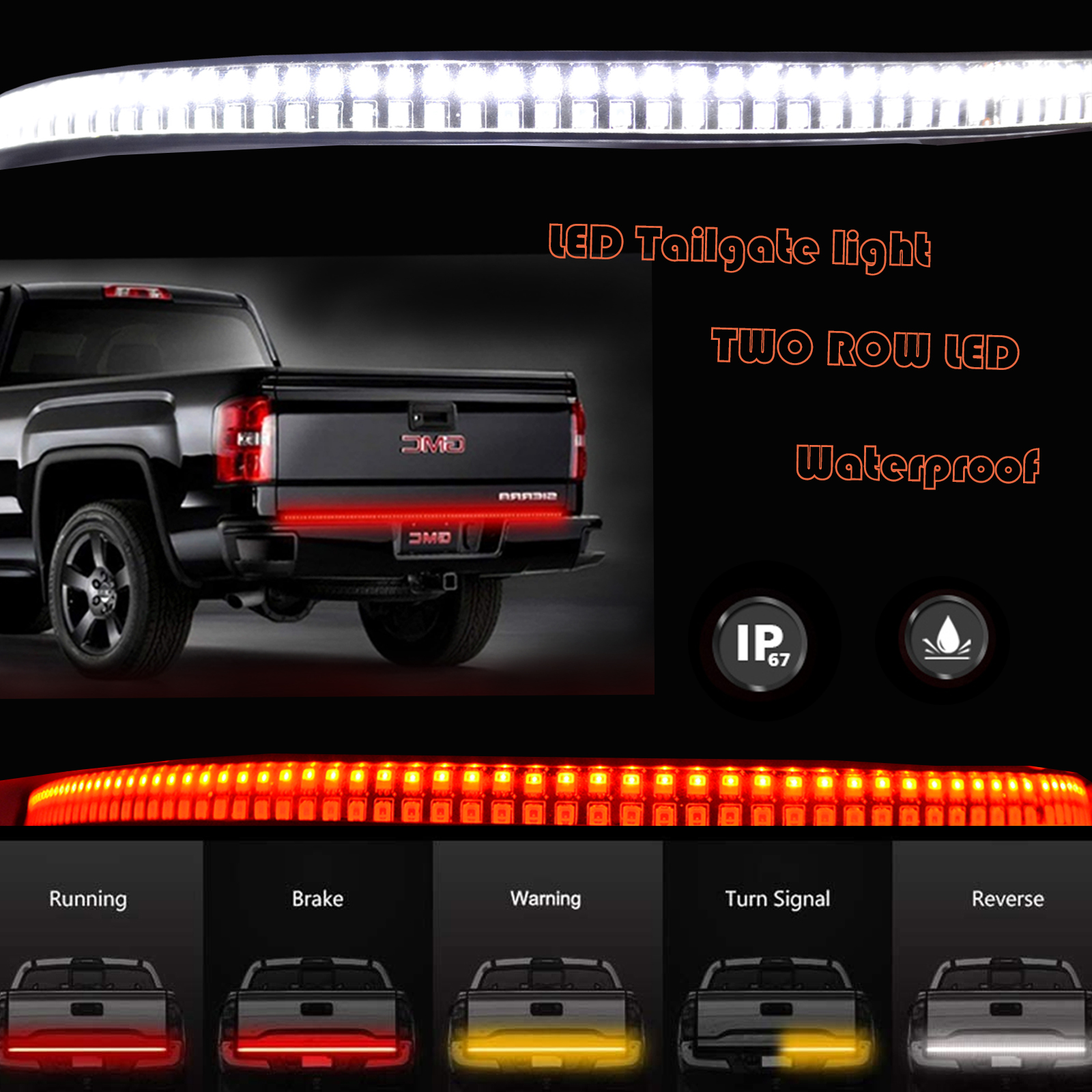 RYW 12V 60 Inch 810 LED Ip27 Waterproof Amber Scanning Light Bar Strip Trailer Truck Turn Signal Led Tail Light For Cars 12