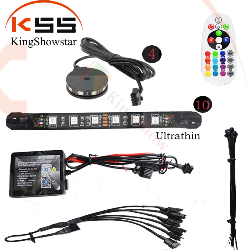 Million Color 12v 10pc strip + 4pc wheel light pod Cellphone app Controller Motorcycle LED Light Kits with music Sync 10